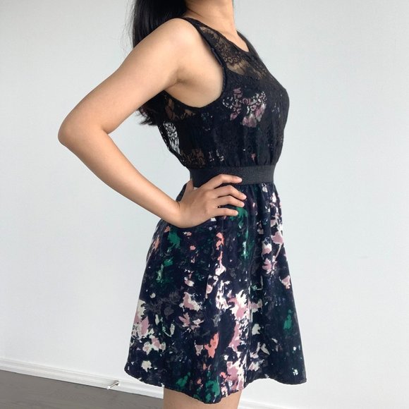 Deep V Back Lace Mini Dress